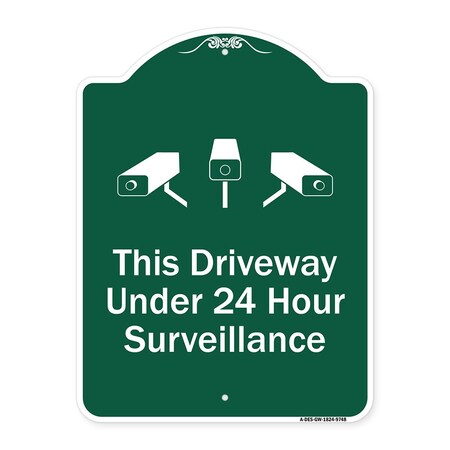Signmission This Driveway Under 24 Hour Surveillance W/ Graphics Heavy-Gauge Aluminum Sign, 24" H, GW-1824-9748 A-DES-GW-1824-9748